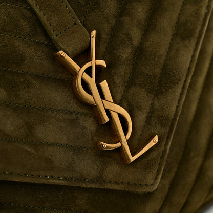 Saint Laurent Suede Matelasse Chevron Monogram Medium College Bag Loden Green 11 of 12