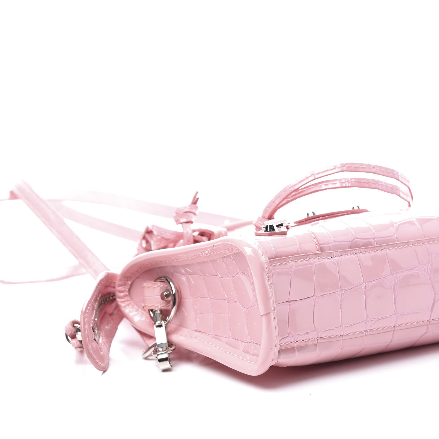 Balenciaga Patent Crocodile Embossed Classic Silver Hardware Nano City Light Pink 8 of 11