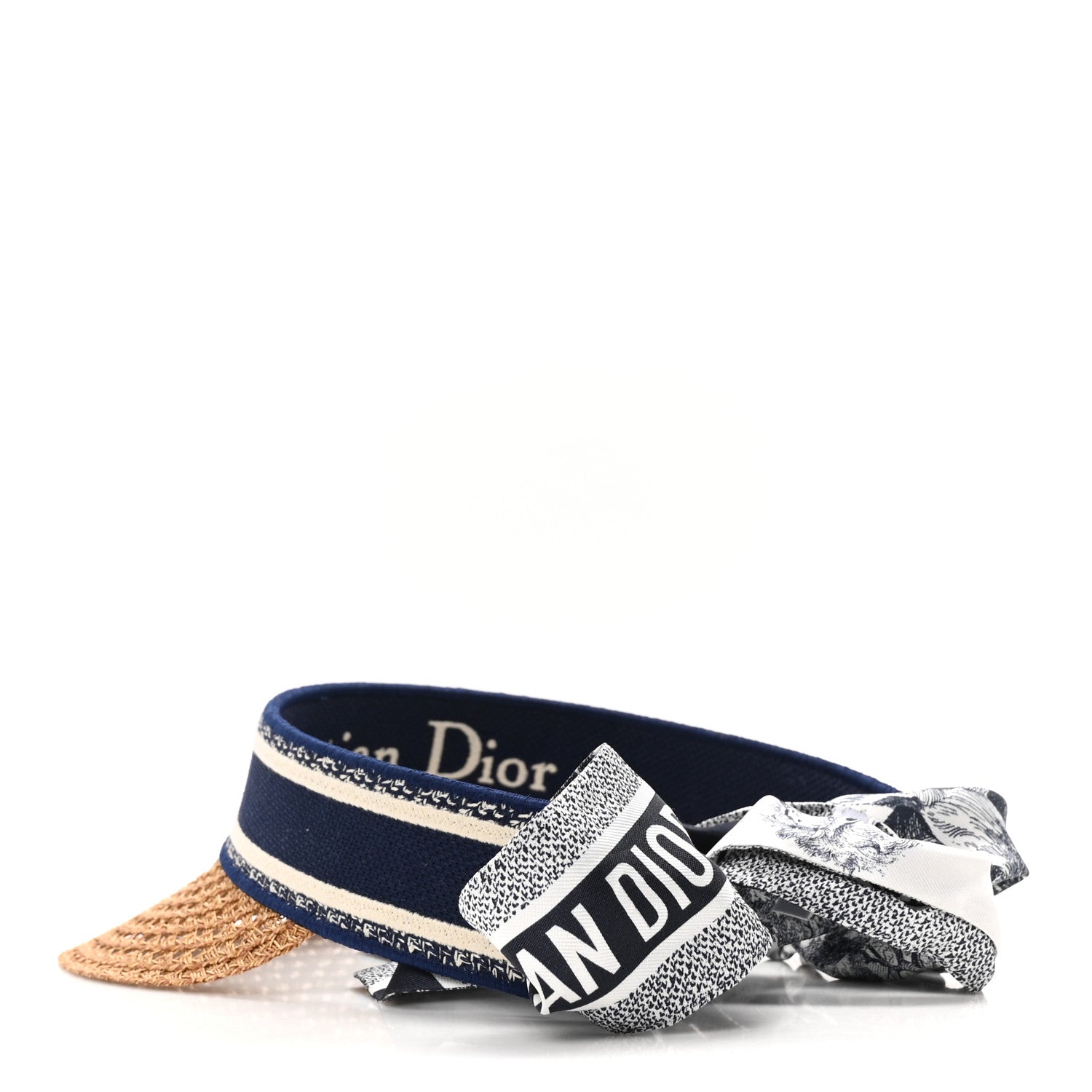 Christian Dior Straw Embroidered Dioriviera D-Ocean Visor Blue White 2 of 6