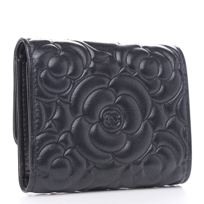 Chanel Goatskin Camellia Embossed Compact Wallet Black 3 of 10