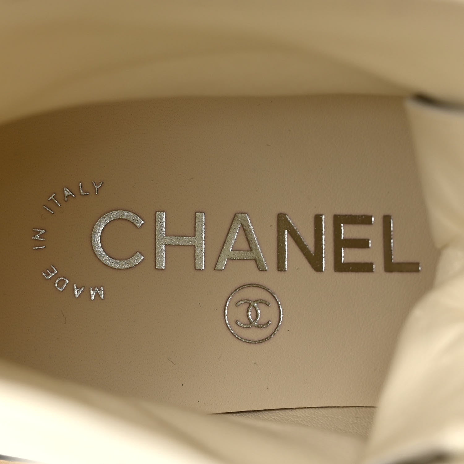 Chanel Pearlized Grained Calfskin Cap Toe Combat Boots 37 Ivory Black 7 of 9