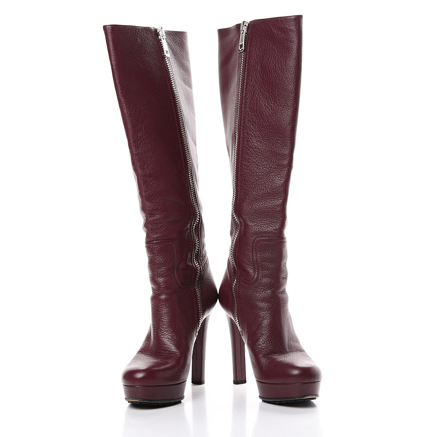Calfskin Anouk Knee High Boots 37.5 Burgundy