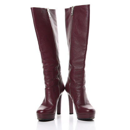 Gucci Calfskin Anouk Knee High Boots 37.5 Burgundy 5 of 11