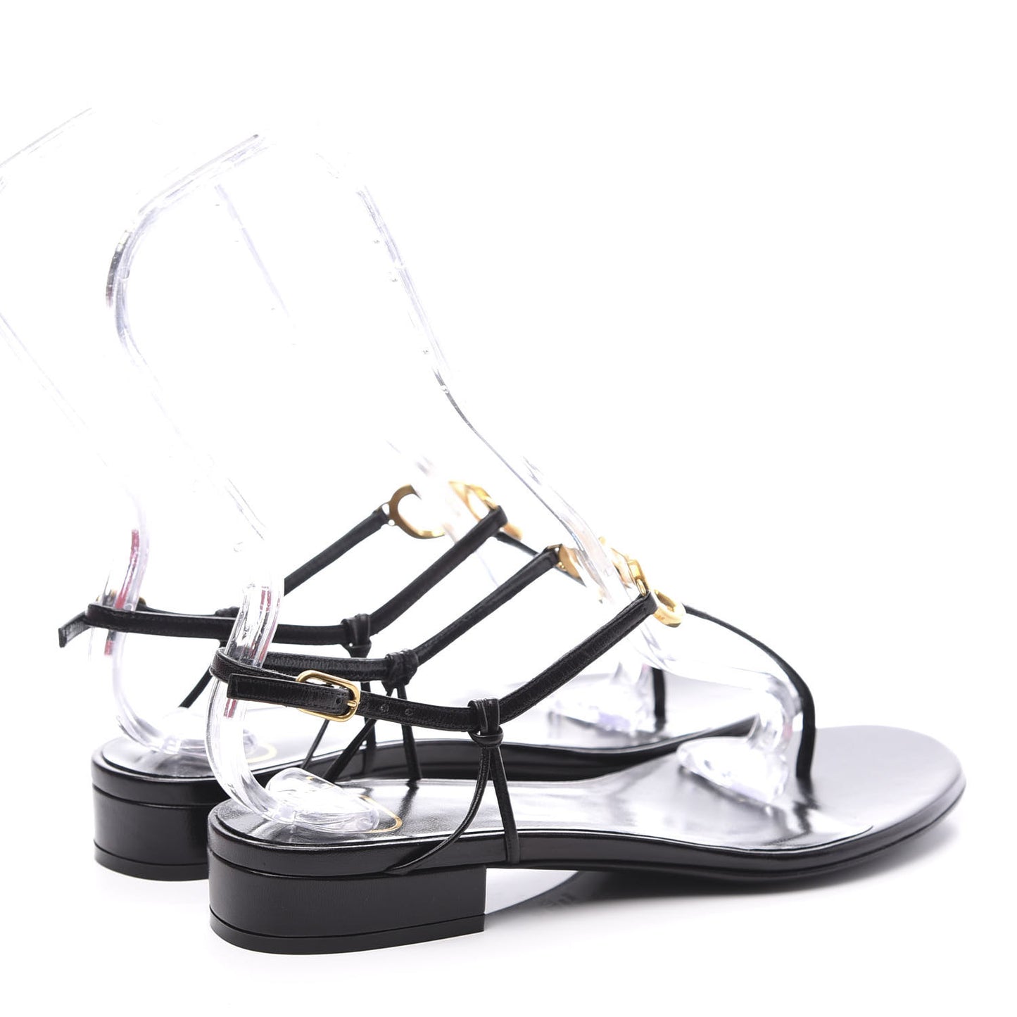 Calfskin Vlogo Slingback Low Heel Thong Sandals 37 Black