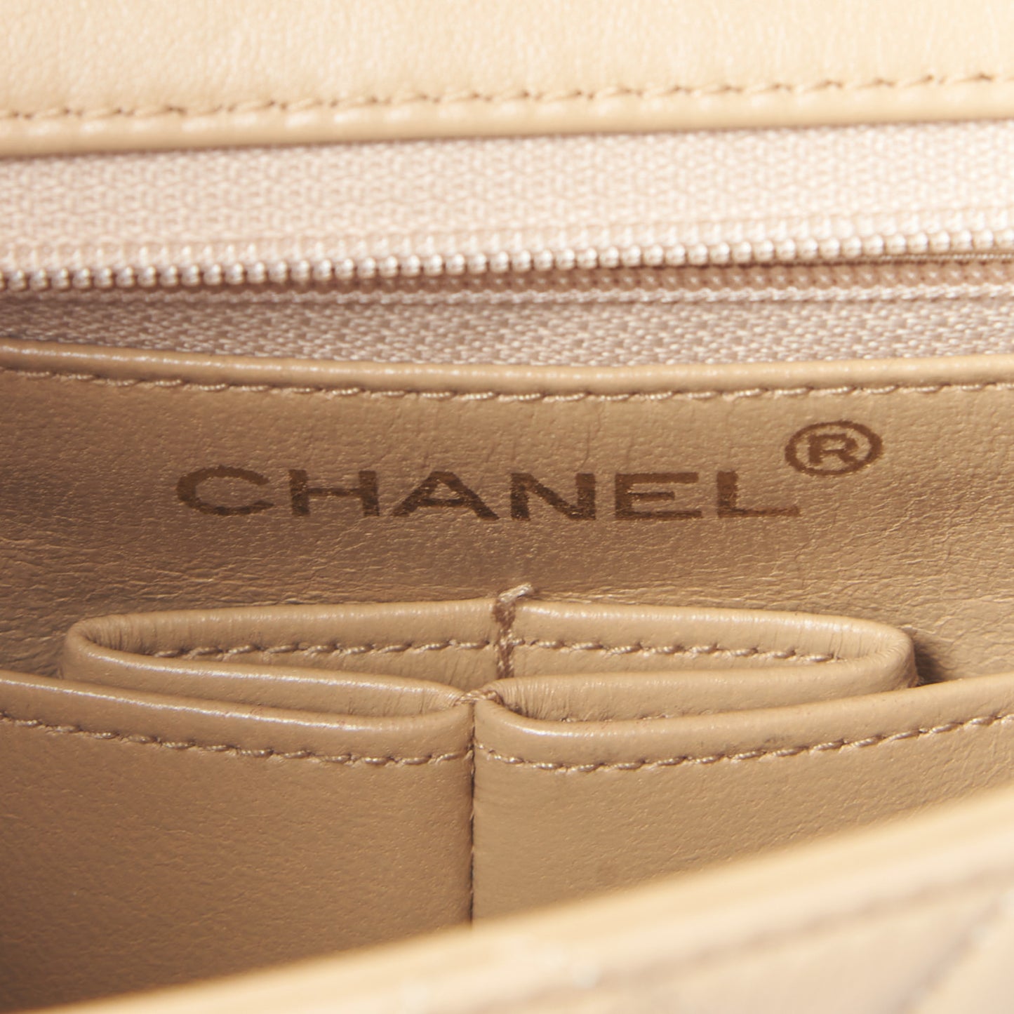 Lambskin Quilted Small Single Flap Beige