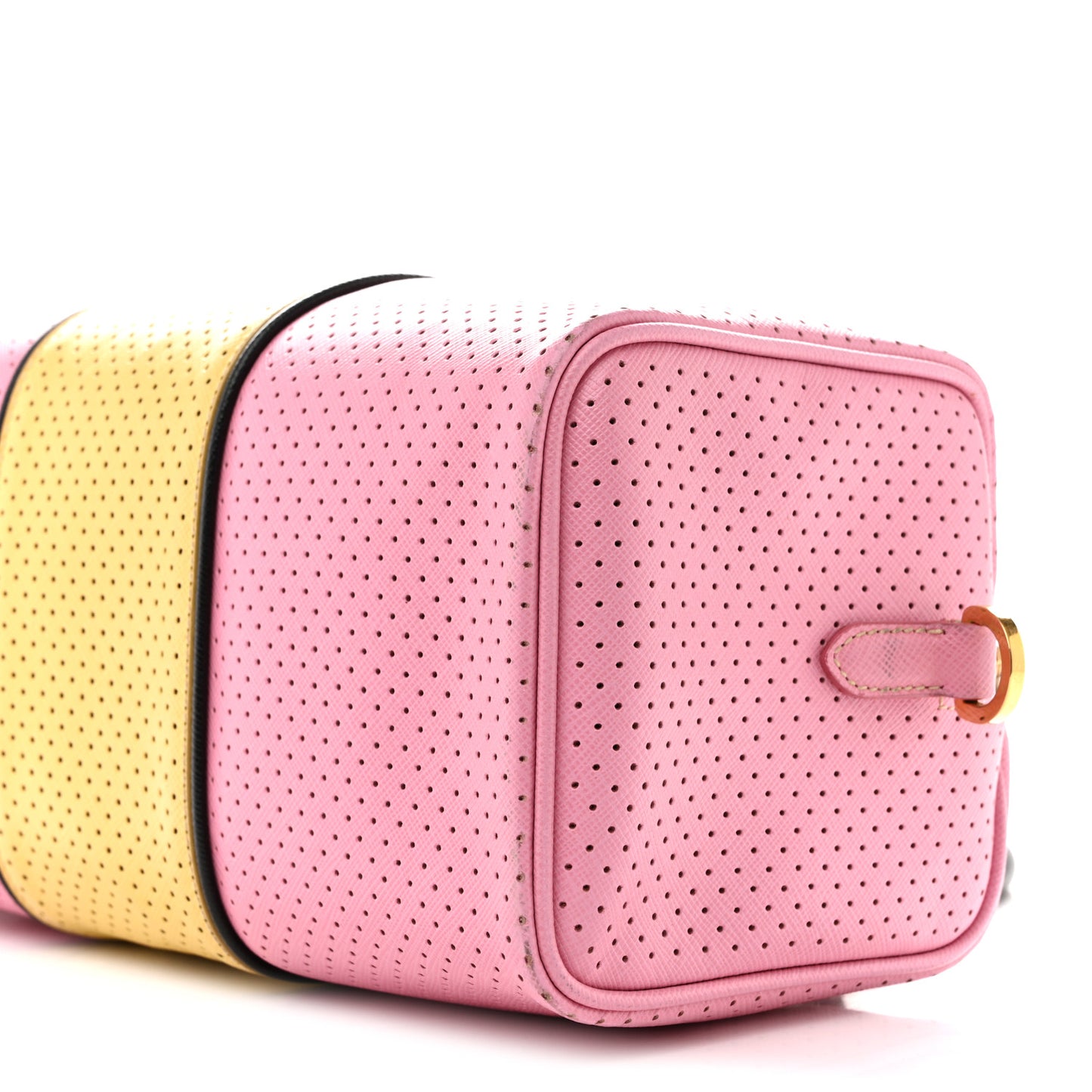 Saffiano Perforated Striped Shoulder Bag Pink Yellow Black