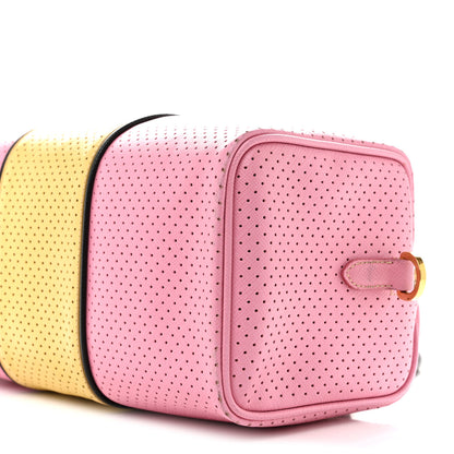 Prada Saffiano Perforated Striped Shoulder Bag Pink Yellow Black 10 of 15