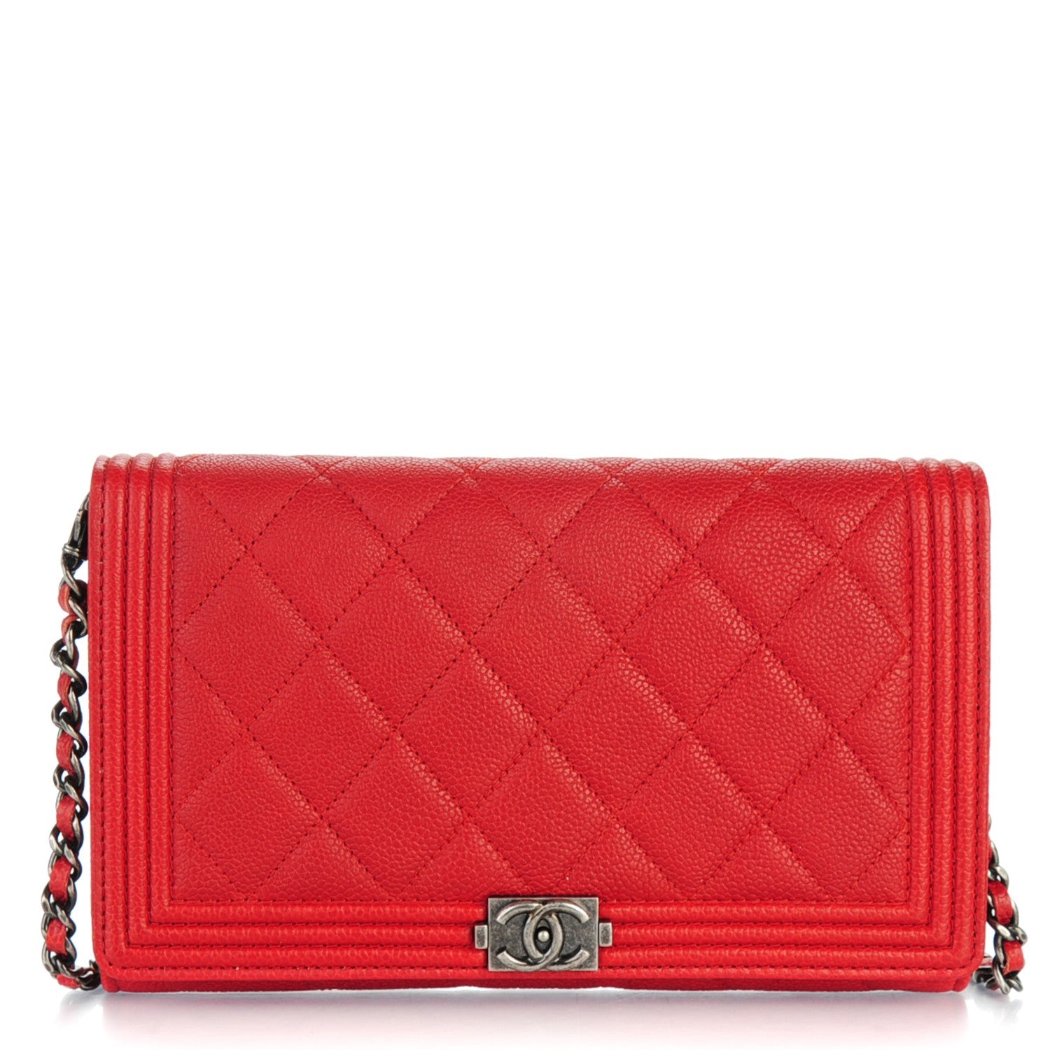 Chanel Caviar Quilted Boy Wallet On Removable Chain WOC Red 1 of 11
