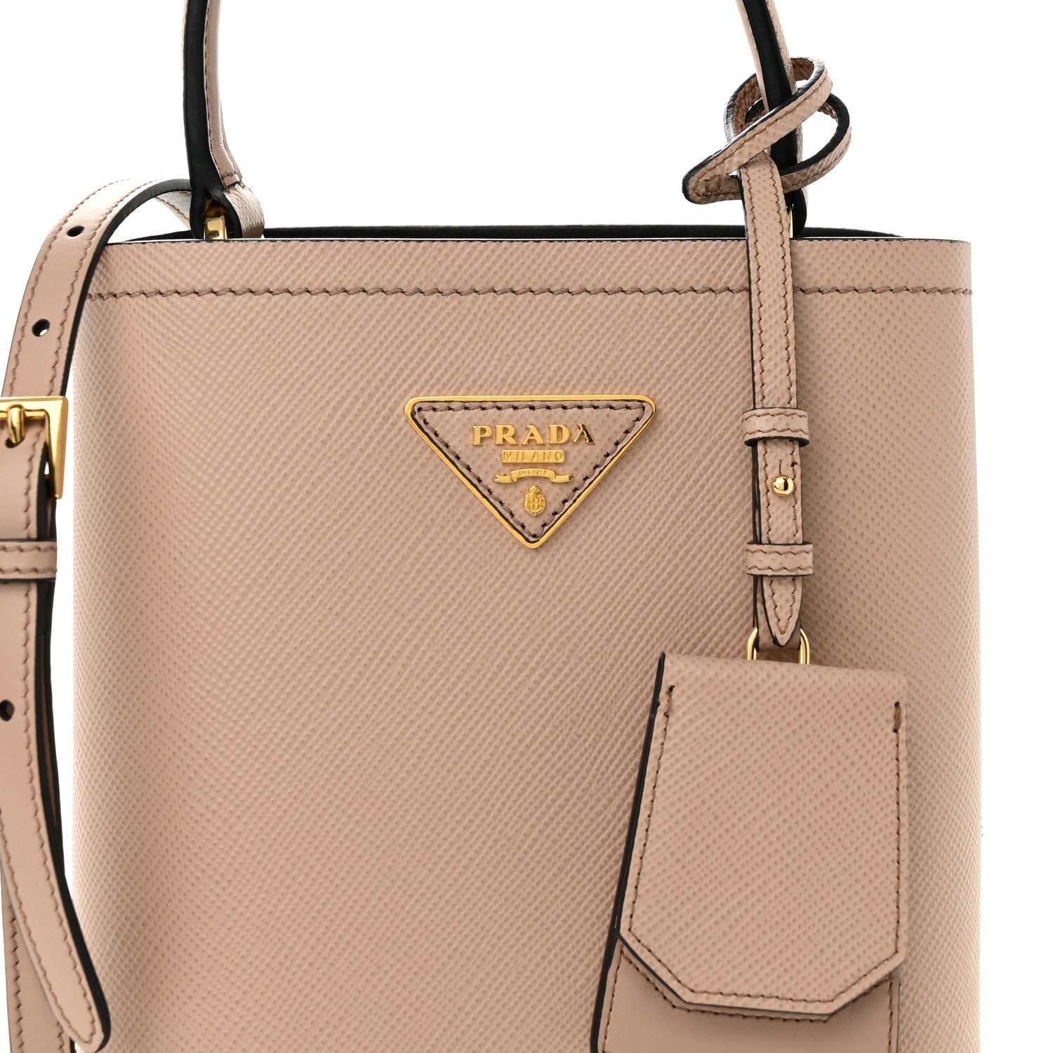 Prada Saffiano Cuir Calfskin Small Panier Bucket Bag Cipria Black 7 of 10