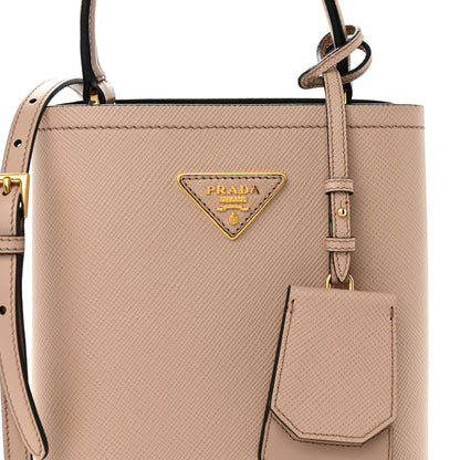 Prada Saffiano Cuir Calfskin Small Panier Bucket Bag Cipria Black 7 of 10
