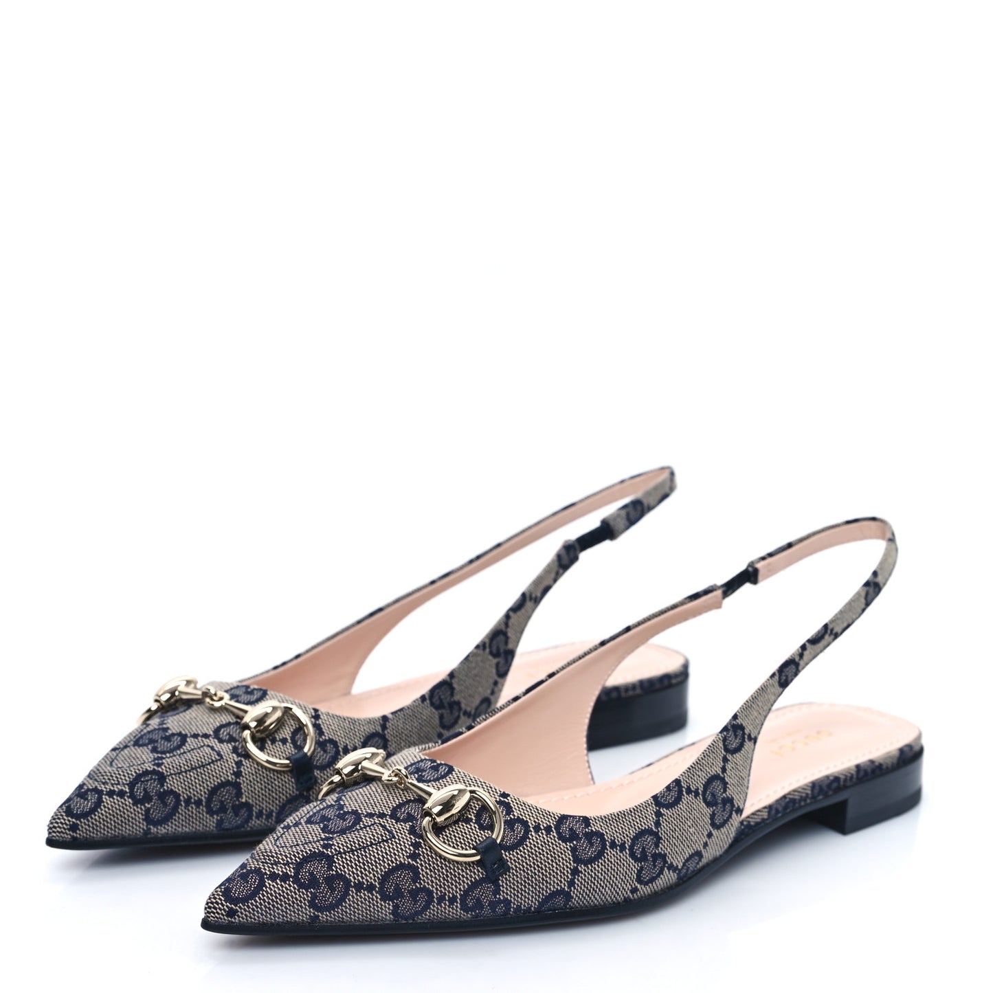 Monogram Horsebit Womens Slingback Ballet Flat 37 Beige Blue