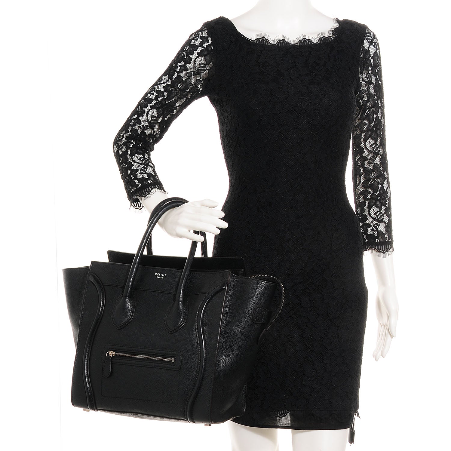 Celine Drummed Calfskin Mini Luggage Black 2 of 10