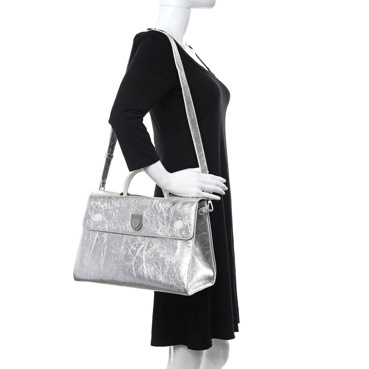 Metallic Calfskin Large Diorever Flap Silver