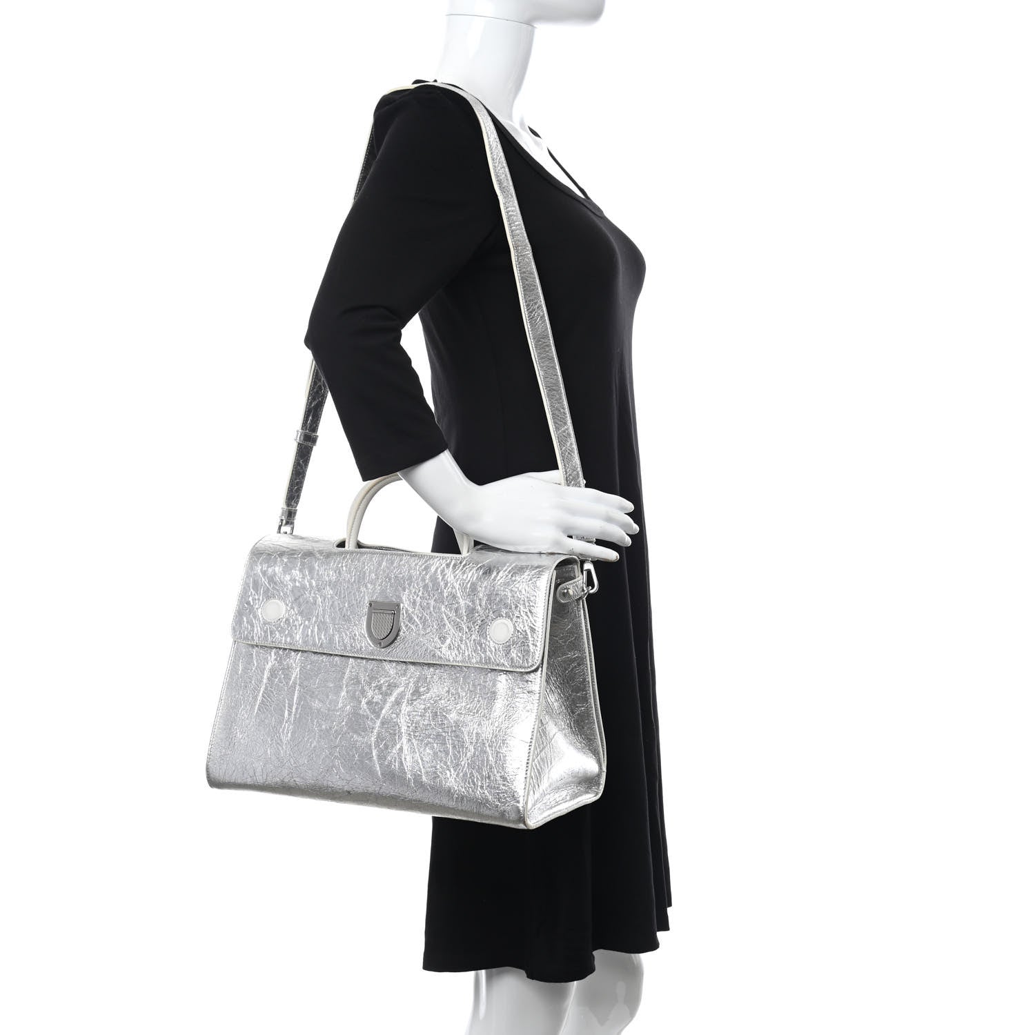 Christian Dior Metallic Calfskin Large Diorever Flap Silver 2 of 13