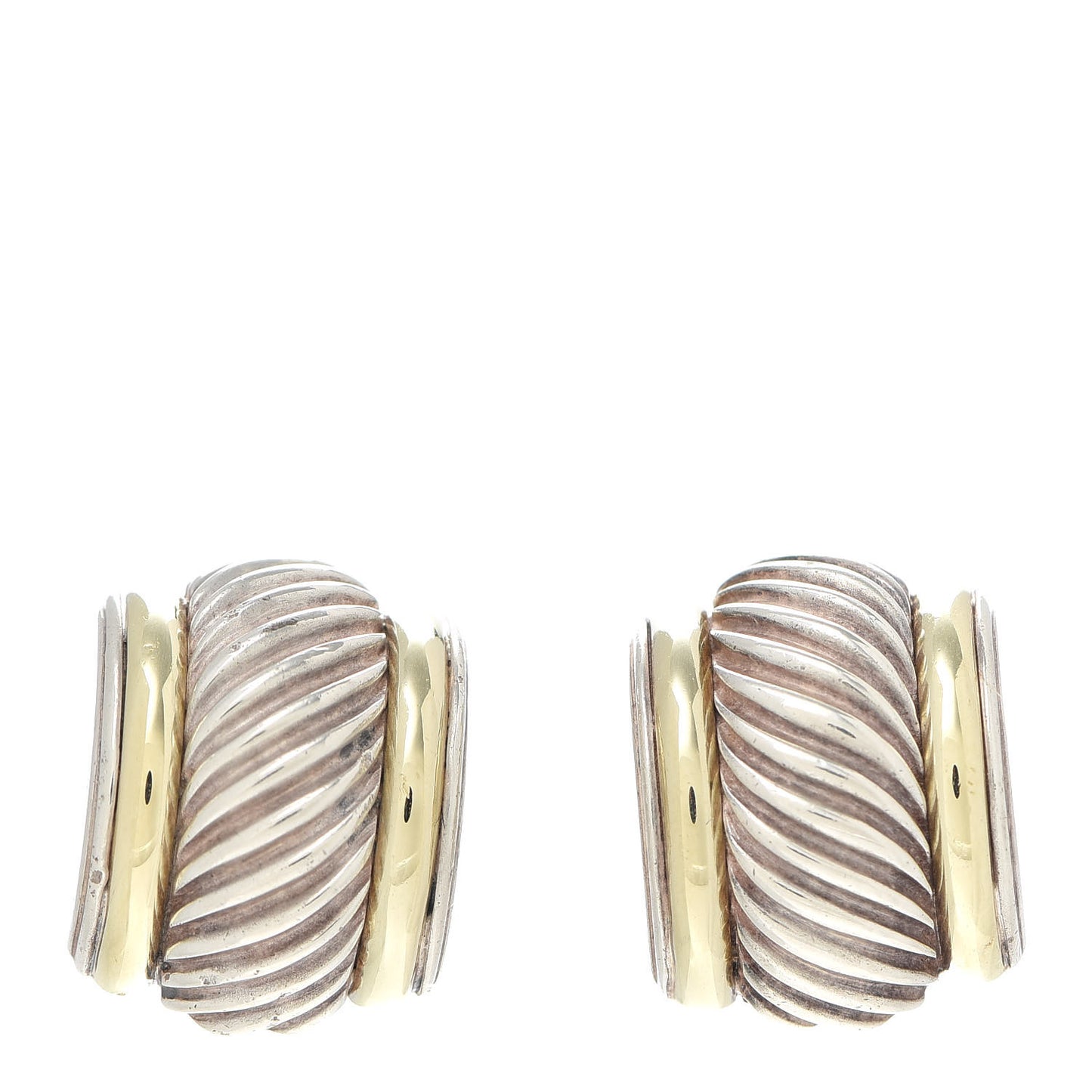 Sterling Silver 14K Yellow Gold Cigar Cable Clip On Earrings