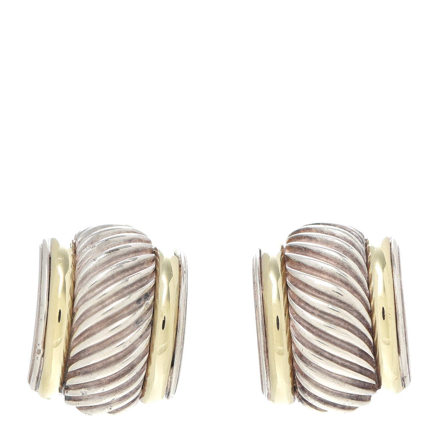 David Yurman Sterling Silver 14K Yellow Gold Cigar Cable Clip On Earrings 1 of 5