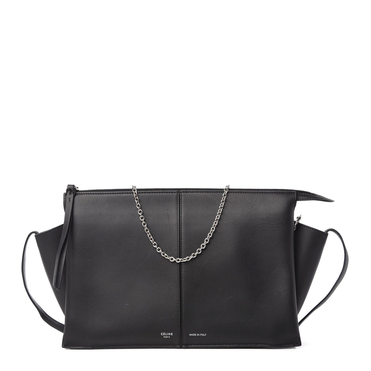 Smooth Calfskin Tri-Fold Clutch on Chain Black