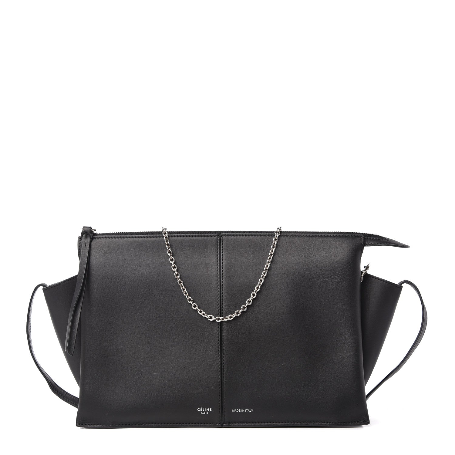 Celine Smooth Calfskin Tri-Fold Clutch on Chain Black 1 of 9