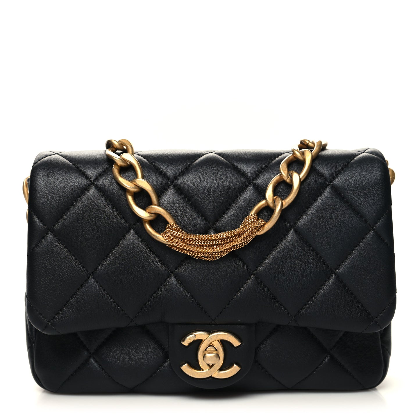 Lambskin Quilted Chain Flap Black