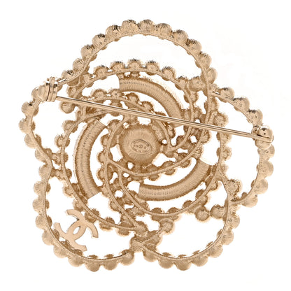 Chanel Pearl Crystal Lace Camellia Brooch Gold 3 of 4