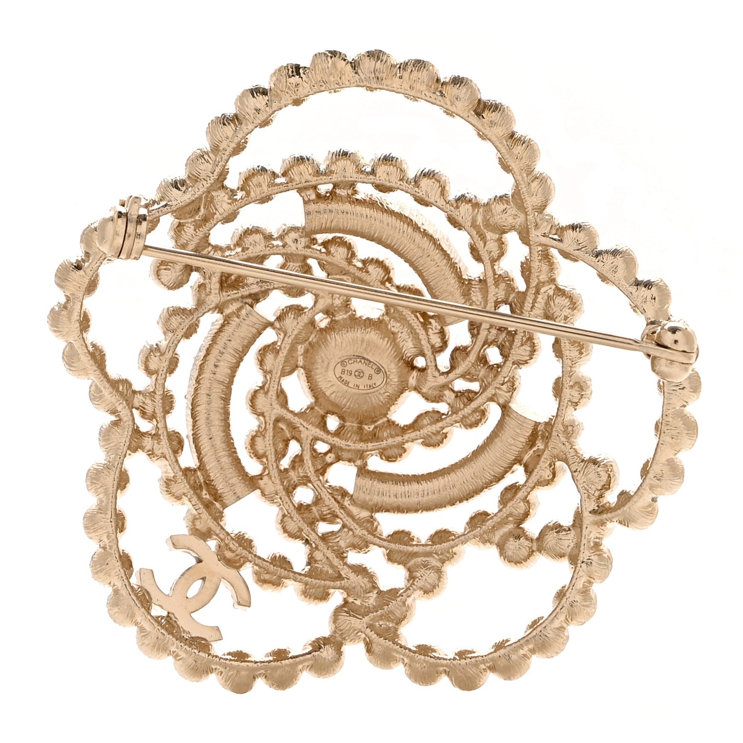 Pearl Crystal Lace Camellia Brooch Gold