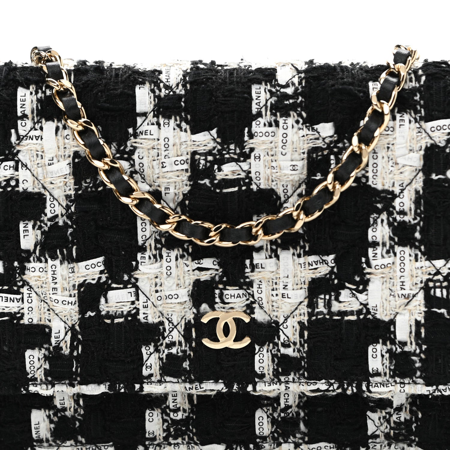 Chanel Tweed Quilted Wallet On Chain WOC Black Ecru White 9 of 12