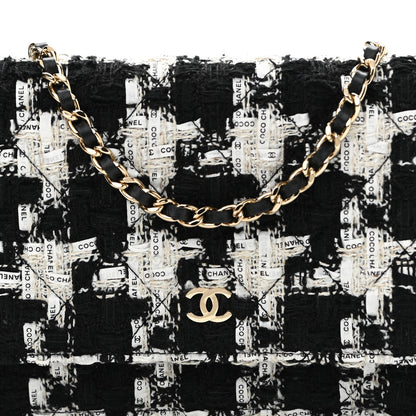 Chanel Tweed Quilted Wallet On Chain WOC Black Ecru White 9 of 12