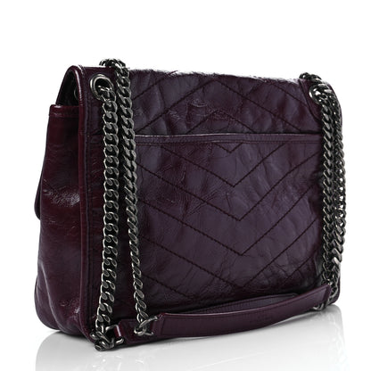Saint Laurent Crinkled Calfskin Matelasse Monogram Medium Niki Chain Satchel Burgundy 3 of 8