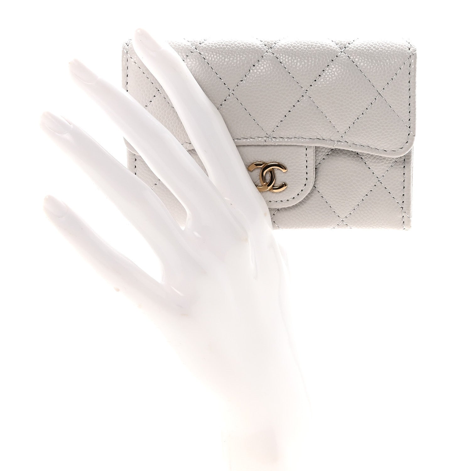 Chanel Caviar Quilted Flap Card Holder Wallet Light Grey 2 of 9