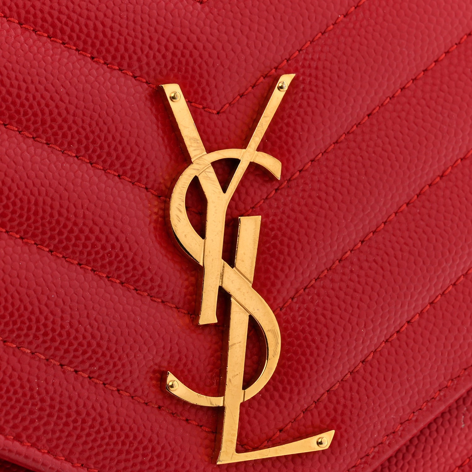 Saint Laurent Grain De Poudre Matelasse Chevron Monogram Chain Wallet New Red 11 of 12