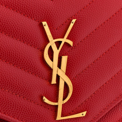 Saint Laurent Grain De Poudre Matelasse Chevron Monogram Chain Wallet New Red 11 of 12