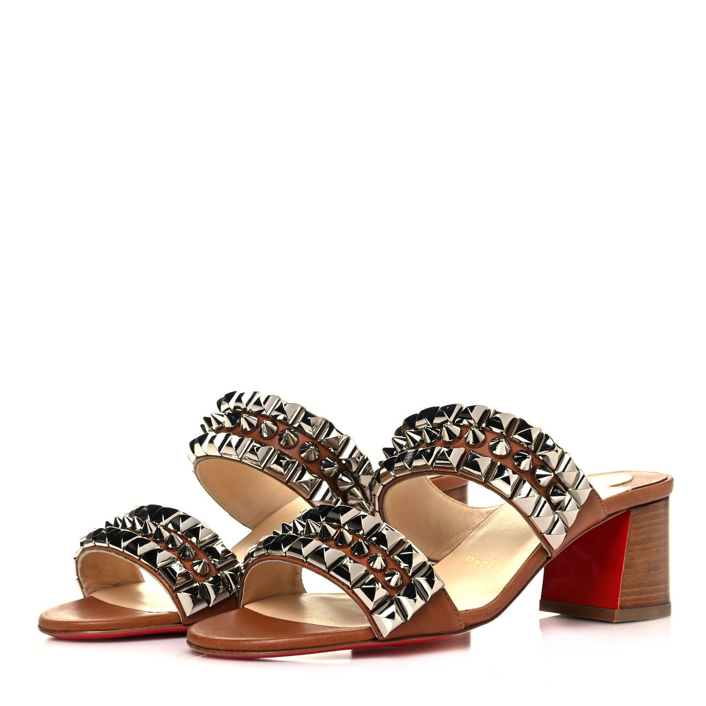 Calfskin Studded Tina Goes Mad 55 Slide Sandals 37 Cuoio