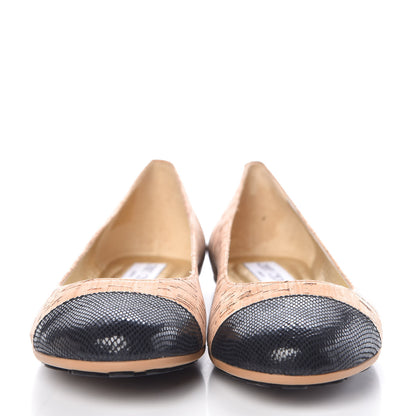 Jimmy Choo Cork Embossed Cap Toe Whirl Ballet Flats 36.5 Natural Black 2 of 10