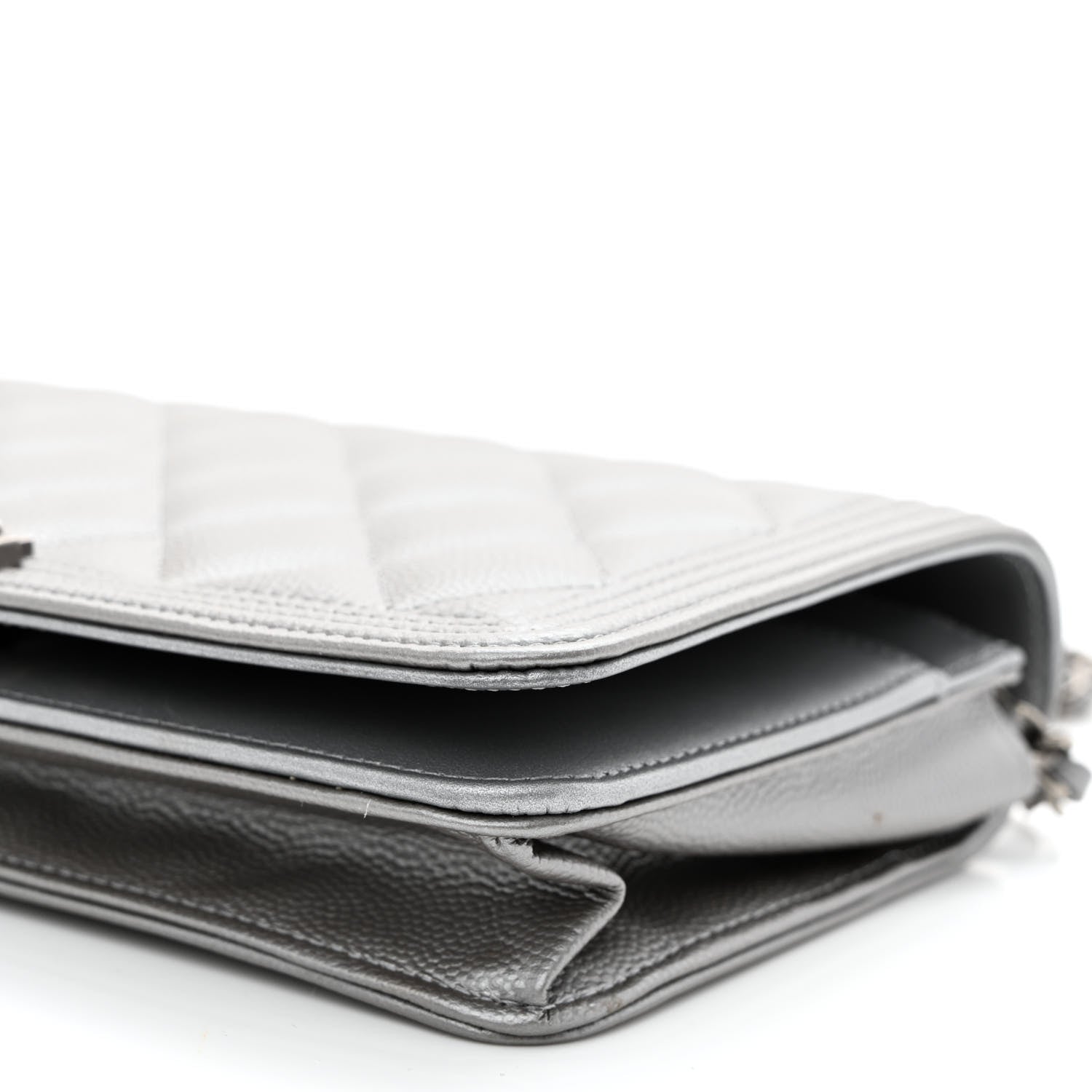 Chanel Metallic Caviar Quilted Boy Wallet On Chain WOC Silver 11 of 12