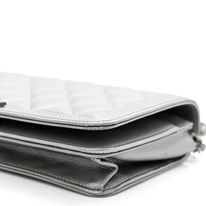 Chanel Metallic Caviar Quilted Boy Wallet On Chain WOC Silver 11 of 12