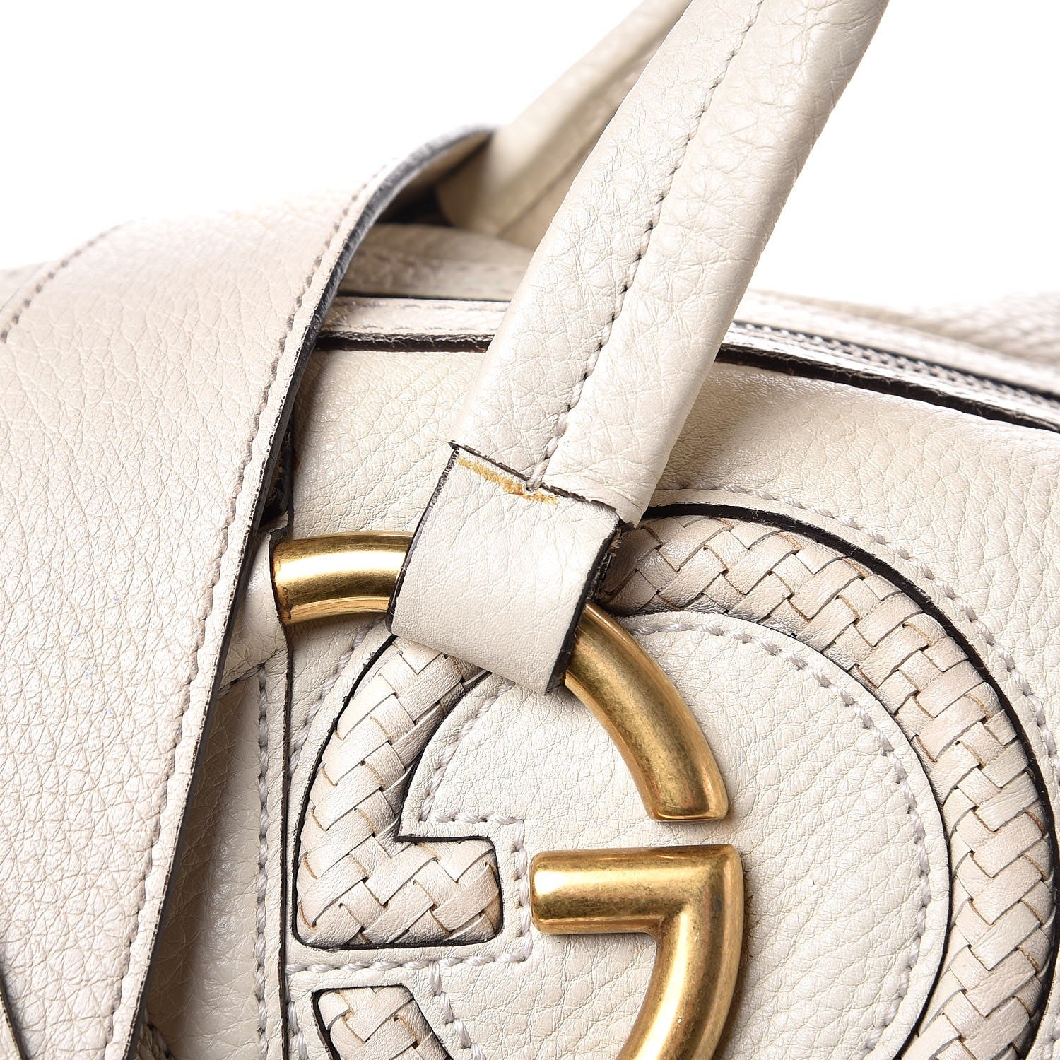 Gucci Pebbled Calfskin Twill Medium Top Handle Satchel White 9 of 19