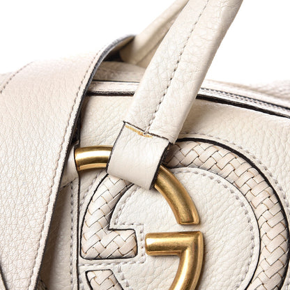 Gucci Pebbled Calfskin Twill Medium Top Handle Satchel White 9 of 19