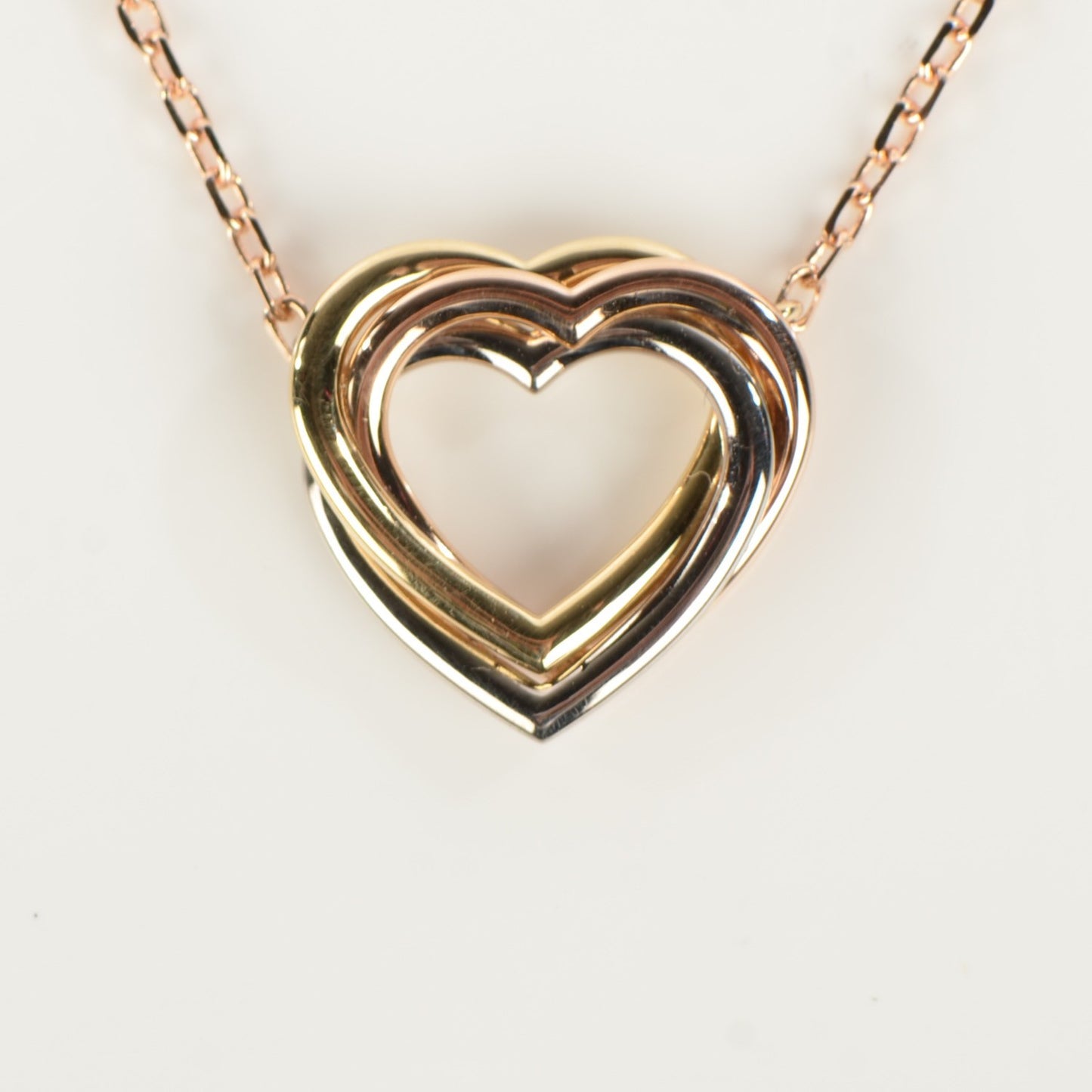 18K Pink Yellow White Gold Trinity Heart Necklace
