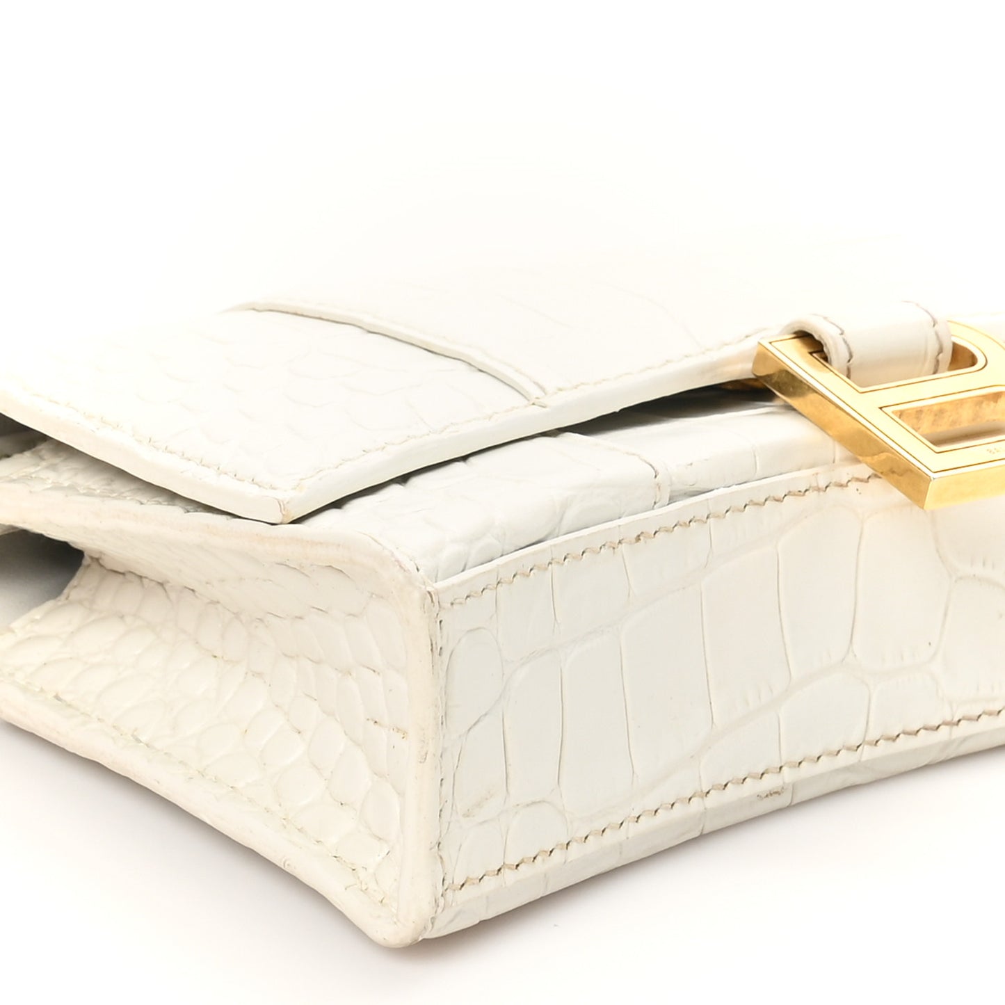 Shiny Calfskin Crocodile Embossed Hourglass Chain Bag White