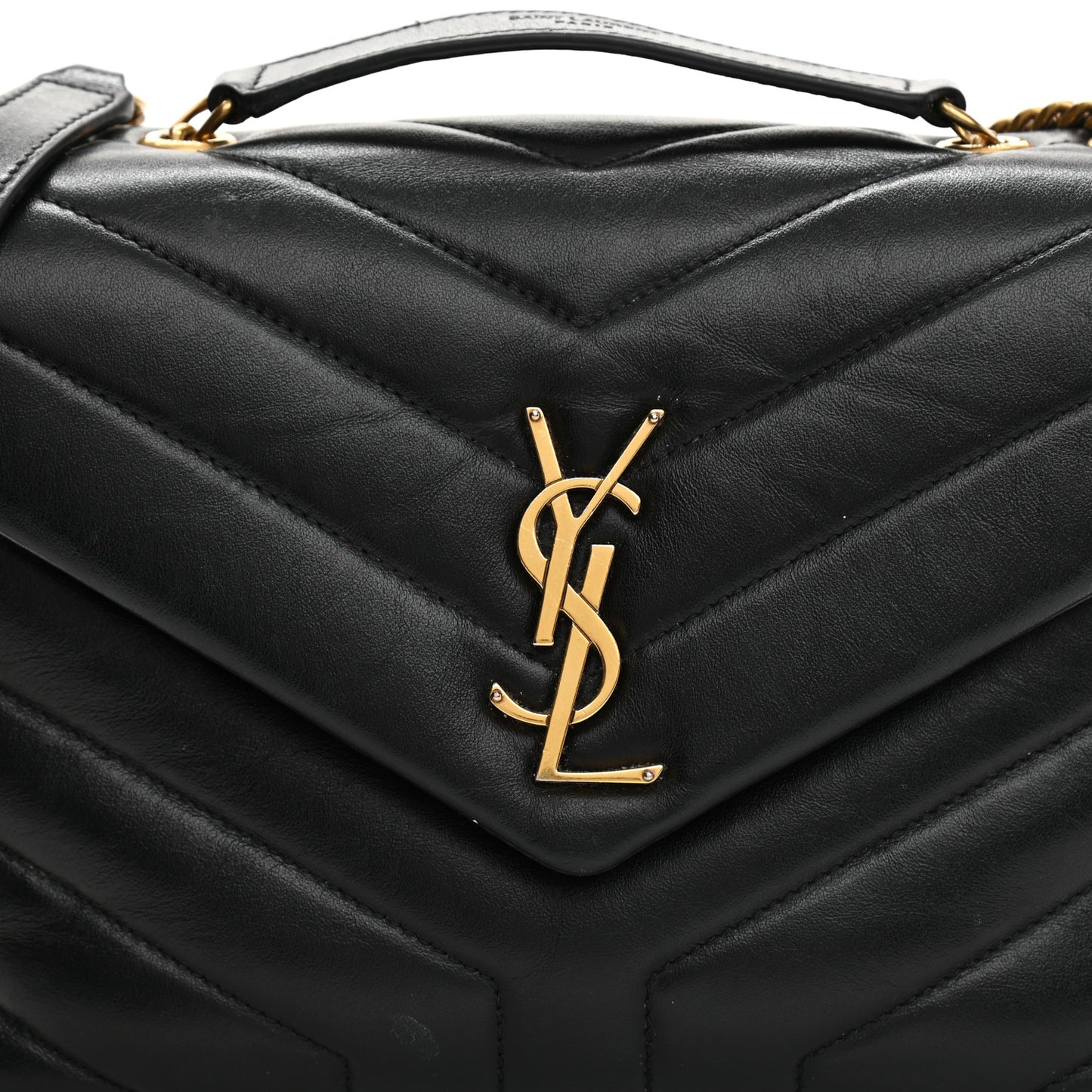 Calfskin Y Quilted Monogram Small Loulou Chain Satchel Black