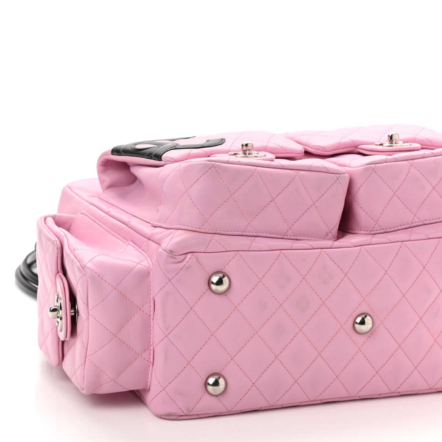 Calfskin Quilted Large Cambon Multipocket Reporter Pink Black