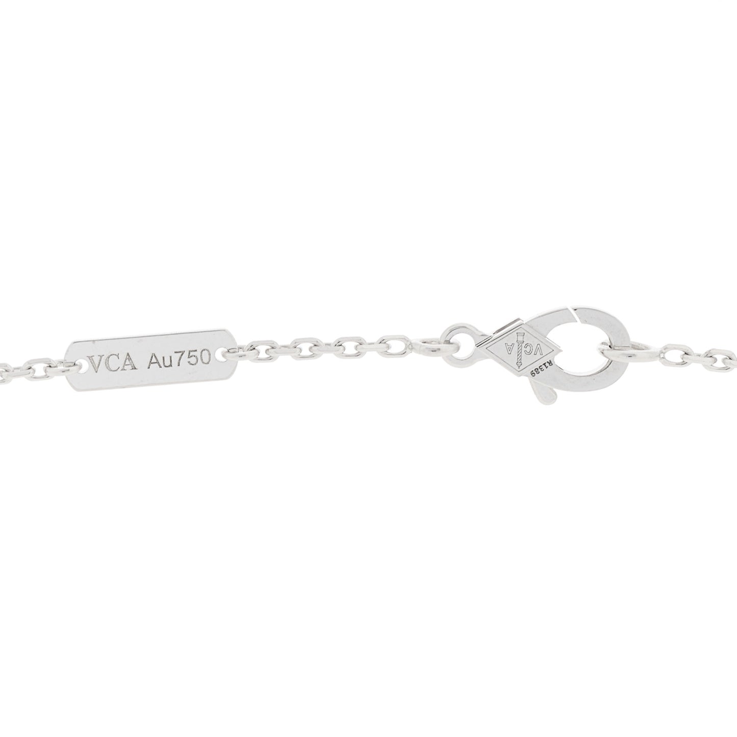 18K White Gold Diamond Guilloche Vintage Alhambra Pendant Necklace