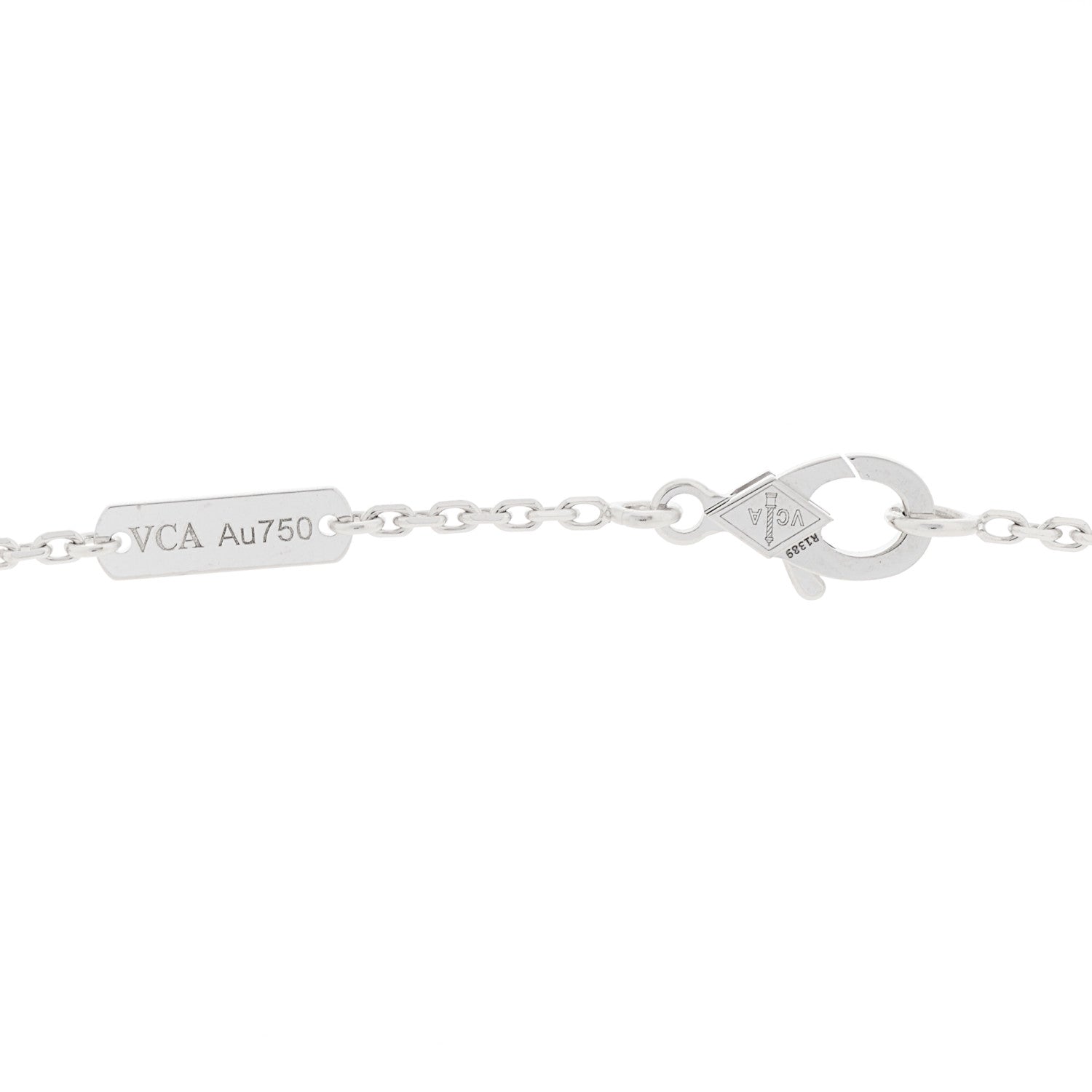 Van Cleef & Arpels 18K White Gold Diamond Guilloche Vintage Alhambra Pendant Necklace 4 of 5