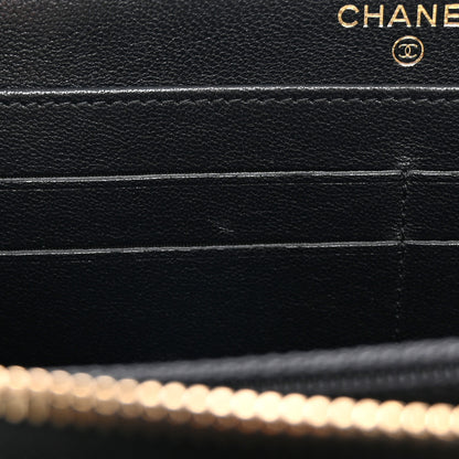 Chanel Sheepskin Chevron Quilted Mademoiselle Vintage Zip Around Wallet Black 9 of 11
