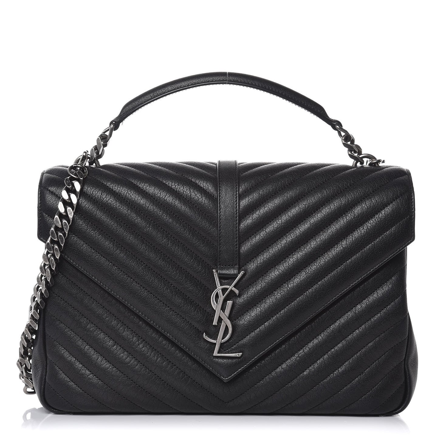 Sheepskin Matelasse Chevron Monogram Large College Satchel Black