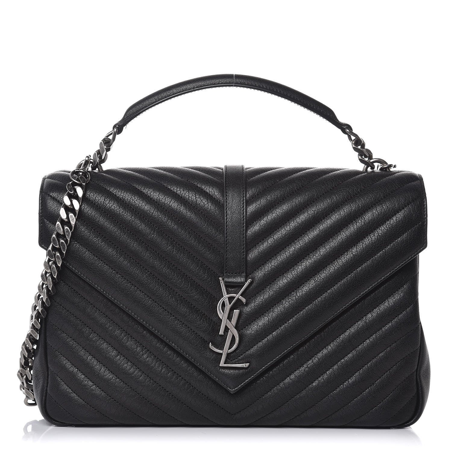 Saint Laurent Sheepskin Matelasse Chevron Monogram Large College Satchel Black 1 of 10