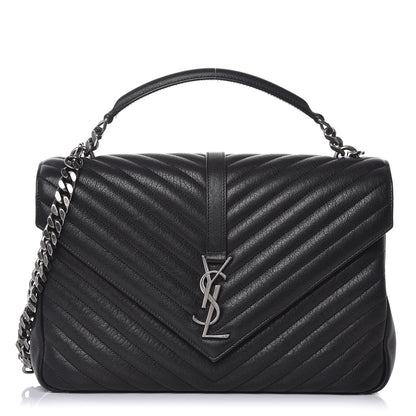 Saint Laurent Sheepskin Matelasse Chevron Monogram Large College Satchel Black 1 of 10