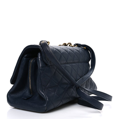 Chanel Shiny Sheepskin Quilted Large Trapezio Flap Navy 3 of 12