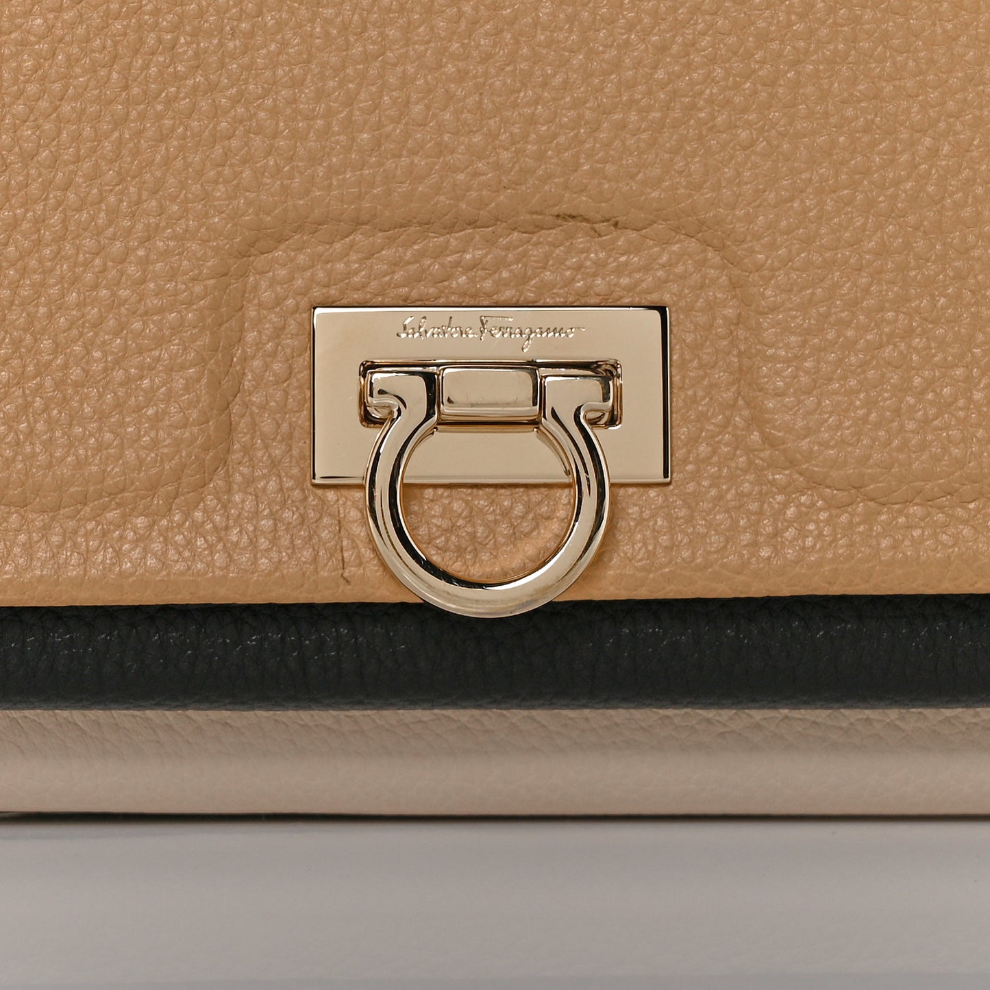 Grained Calfskin Trifolio Flap Bag Dune Bone