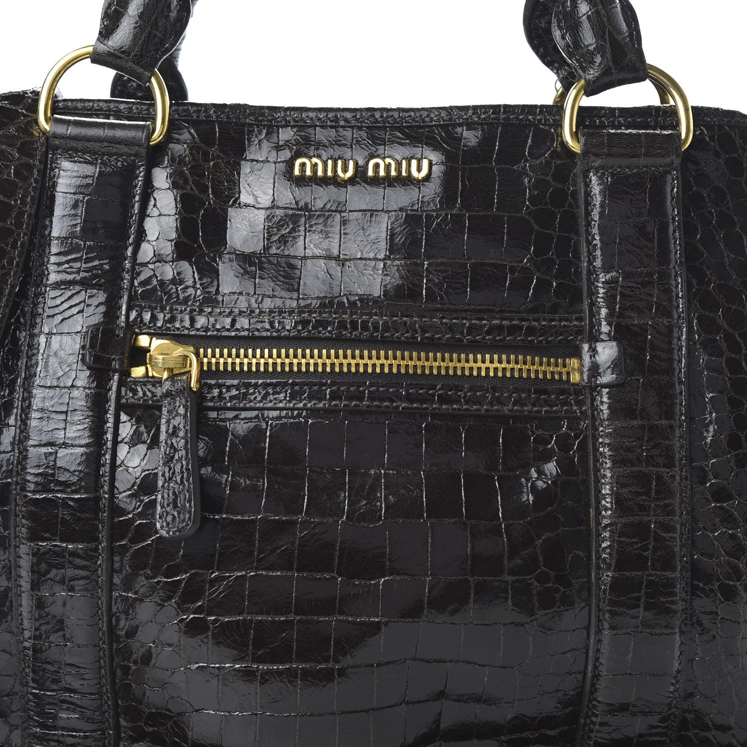 Miu Miu Calfskin Crocodile Embossed St Cocco Shopping Tote Black 10 of 10